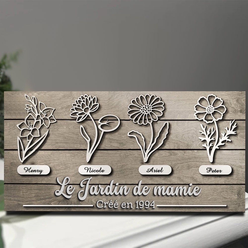 Jardin personnalisé de grand-mère naissance fleur bois signe maison art décor pour grand-mère maman