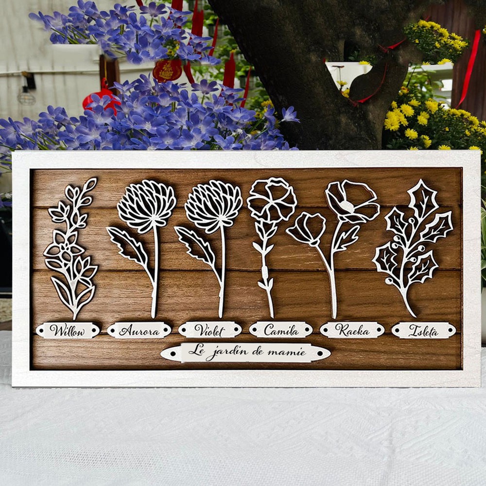 Jardin personnalisé de grand-mère naissance fleur bois signe maison art décor pour maman grand-mère