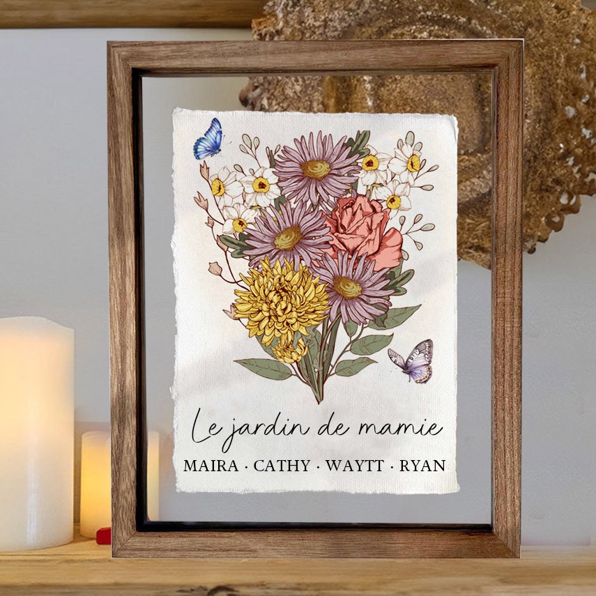 Cadre de bouquet de fleurs personnalisé pour le mois de naissance, idées cadeaux de Noël pour maman et grand-mère