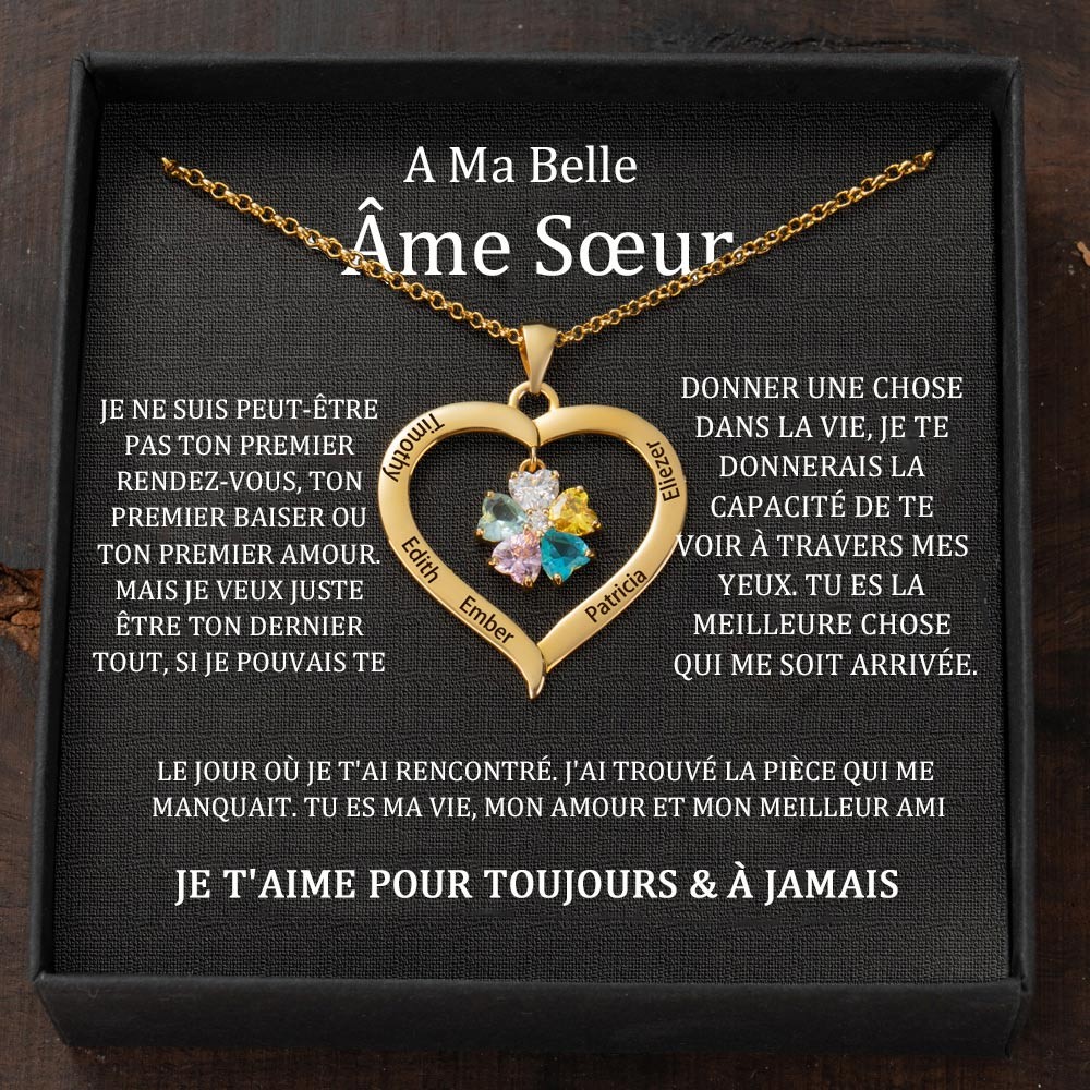 Colliers personnalisés en forme de cœur avec noms et pierres de naissance pour cadeau de fête des mères