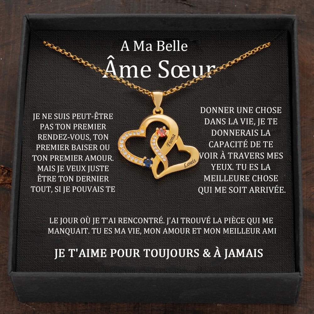 Collier en cœur avec noms de couple personnalisés et pierres de naissance, cadeaux de Saint-Valentin