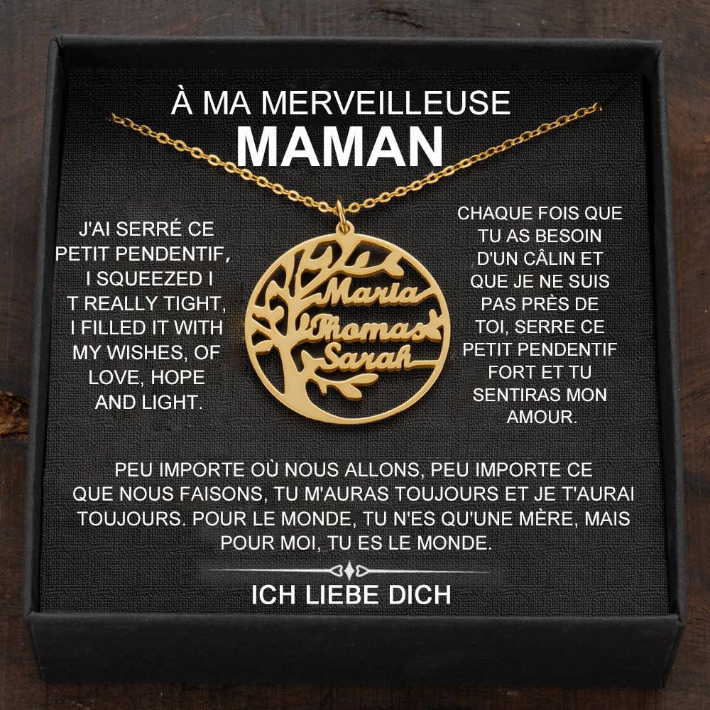 Colliers d'arbre généalogique personnalisés avec des noms d'enfants pour des idées de cadeaux pour la fête des mères