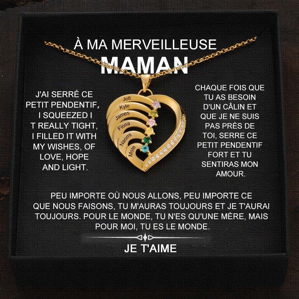 Colliers coeur personnalisés avec noms et pierres de naissance pour cadeau de fête des mères