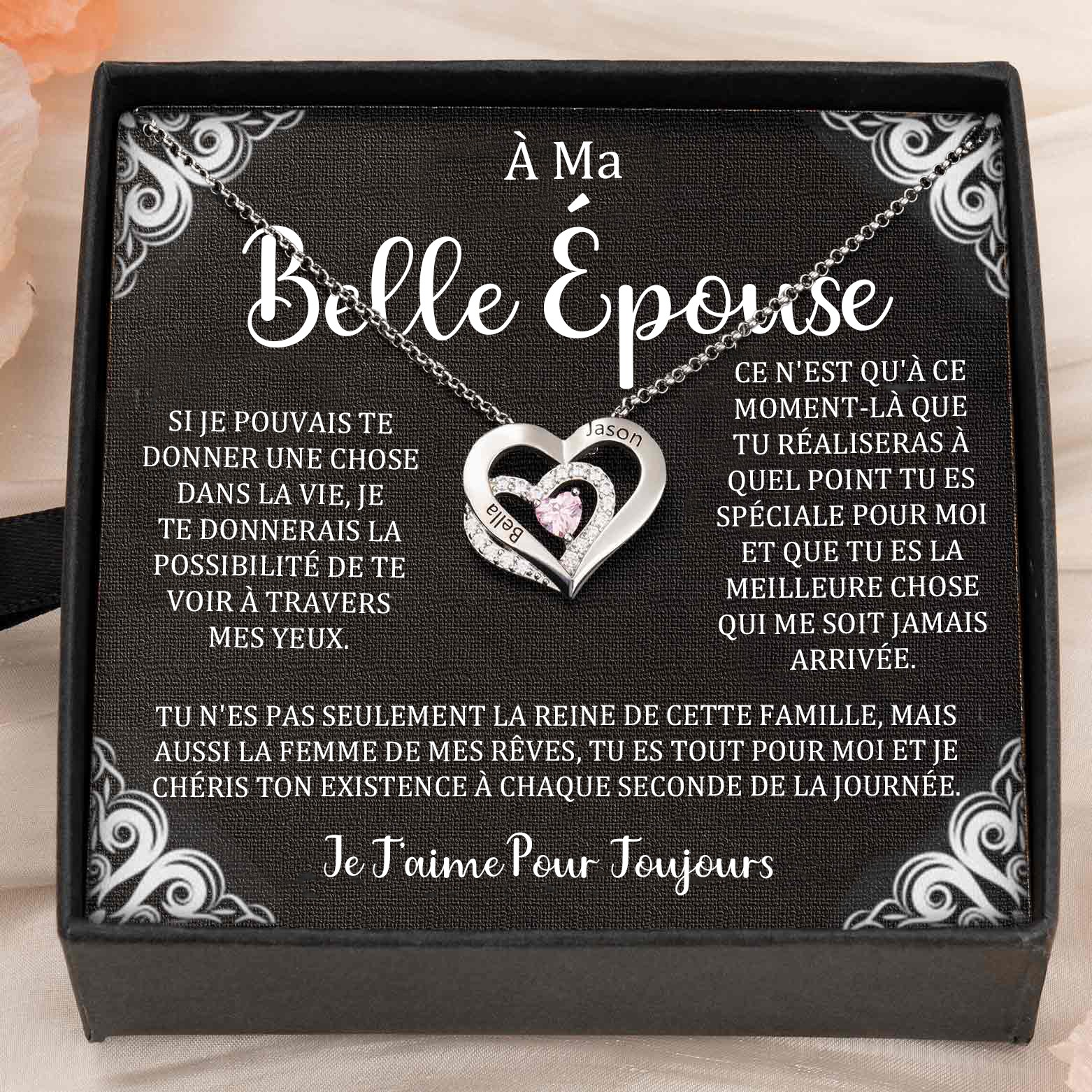 Collier personnalisé avec noms de couple en forme de cœur et pierres de naissance, cadeaux de Saint-Valentin