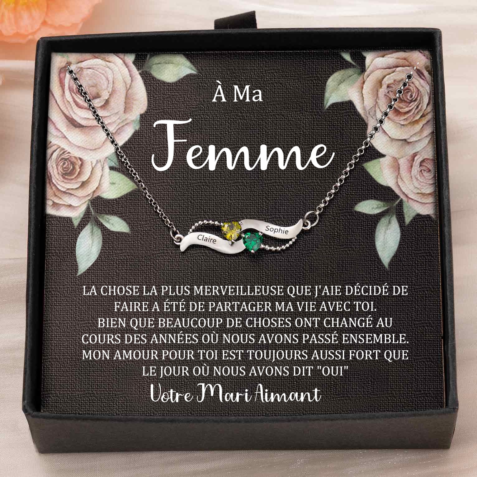 Collier personnalisé avec noms de couple en forme de cœur et pierres de naissance, cadeaux de Saint-Valentin