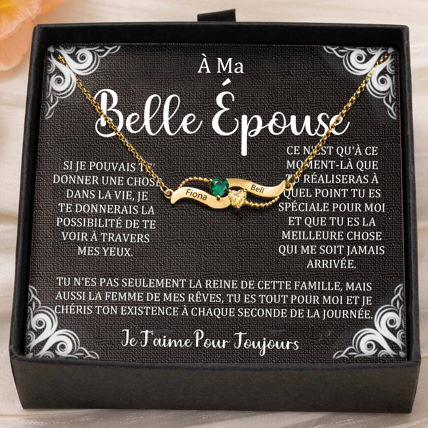 Collier personnalisé avec noms de couple en forme de cœur et pierres de naissance, cadeaux de Saint-Valentin