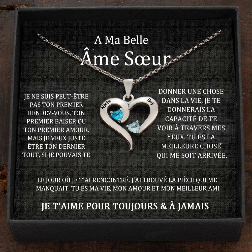 Collier personnalisé avec noms de couple en forme de cœur et pierres de naissance, cadeaux de Saint-Valentin