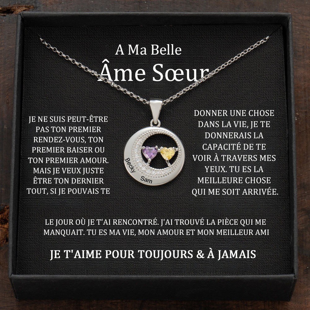 Collier personnalisé avec noms de couple avec pierres de naissance Cadeaux de Saint-Valentin