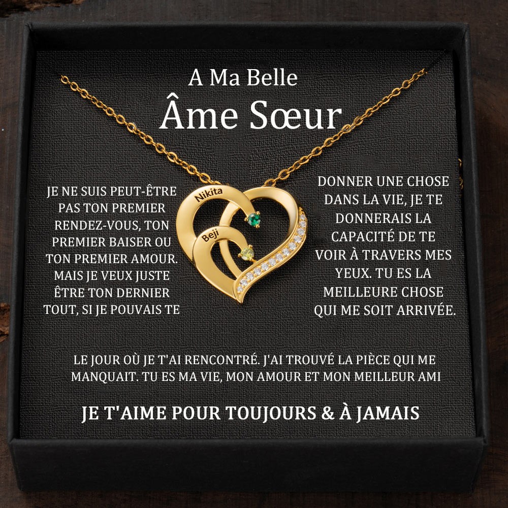 Collier en forme de cœur avec noms de couple personnalisés et pierres de naissance, cadeaux de Saint-Valentin