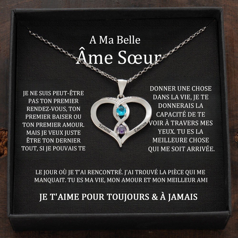 Collier personnalisé avec noms de couple en forme de cœur et pierres de naissance, cadeaux de Saint-Valentin