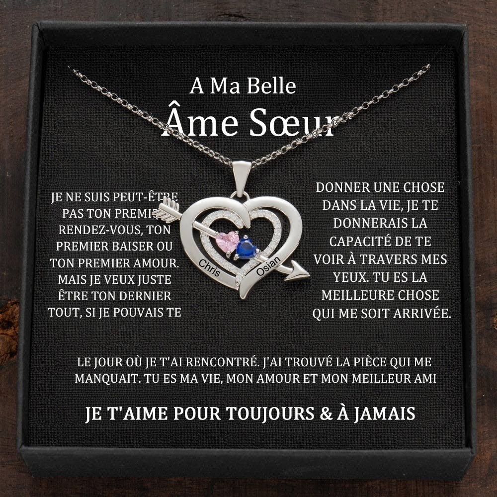 Collier personnalisé avec noms de couple en forme de cœur et pierres de naissance, cadeaux de Saint-Valentin