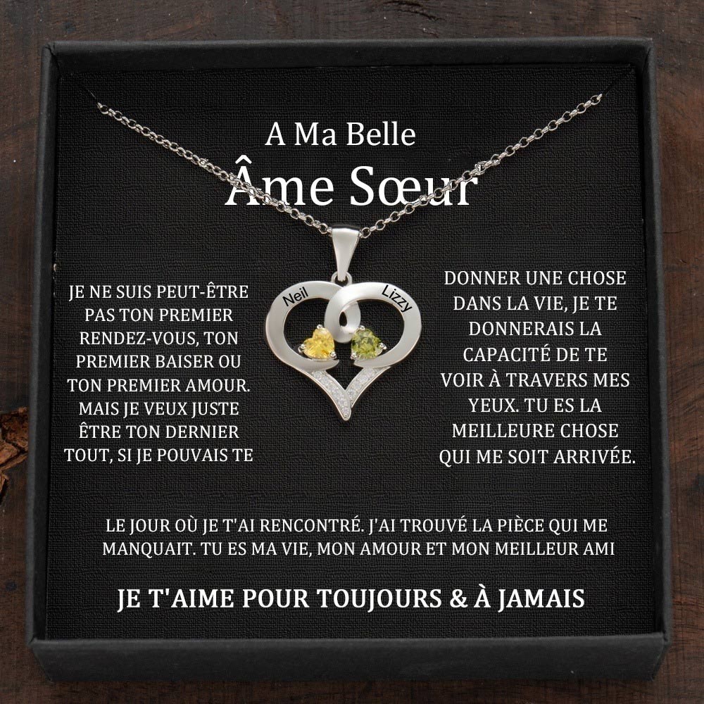 Collier personnalisé avec noms de couple en forme de cœur et pierres de naissance, cadeaux de Saint-Valentin