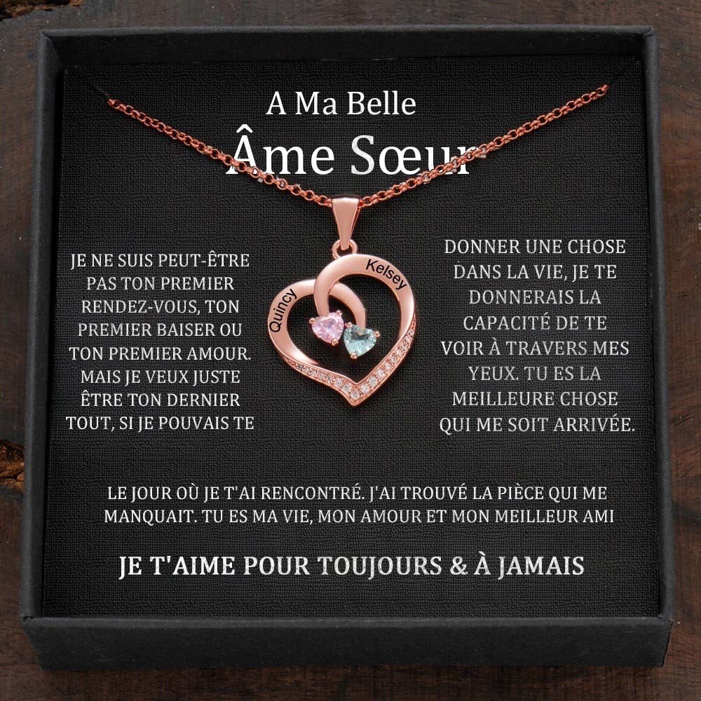 Collier personnalisé avec noms de couple en forme de cœur et pierres de naissance, cadeaux de Saint-Valentin