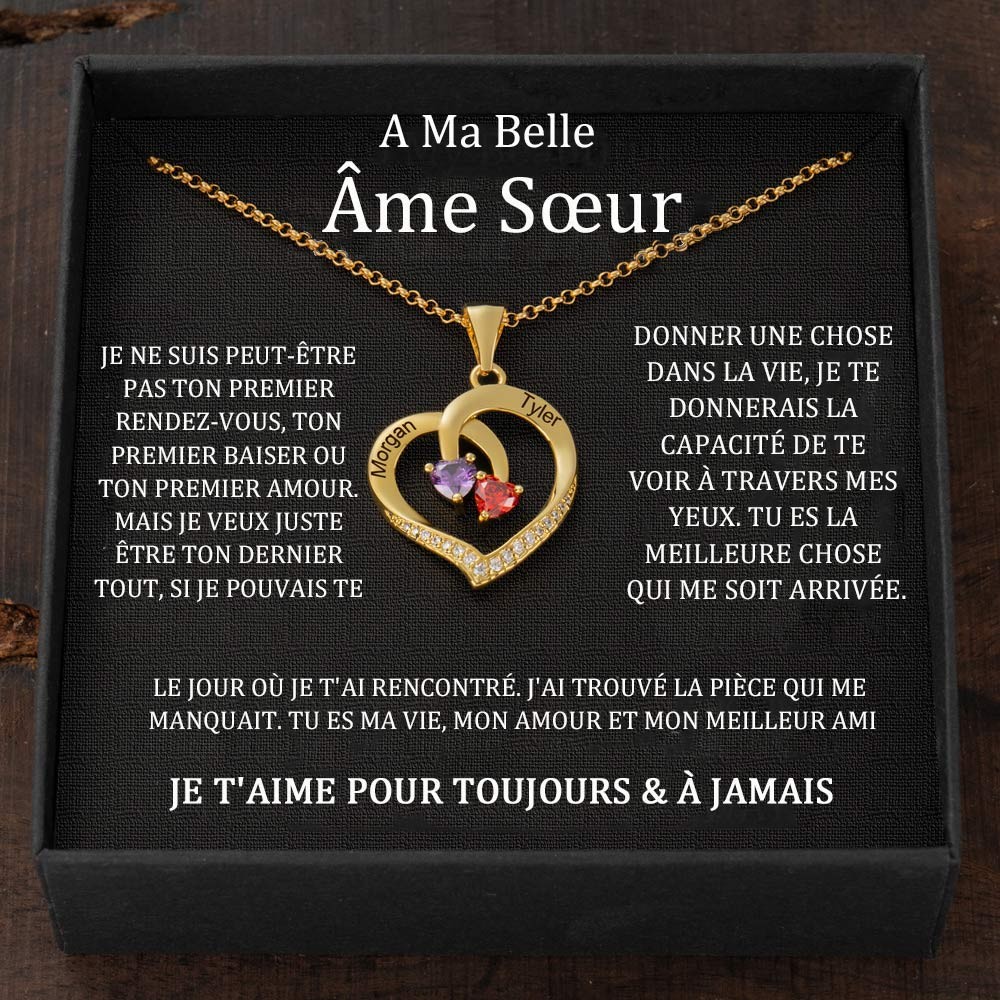 Collier personnalisé avec noms de couple en forme de cœur et pierres de naissance, cadeaux de Saint-Valentin