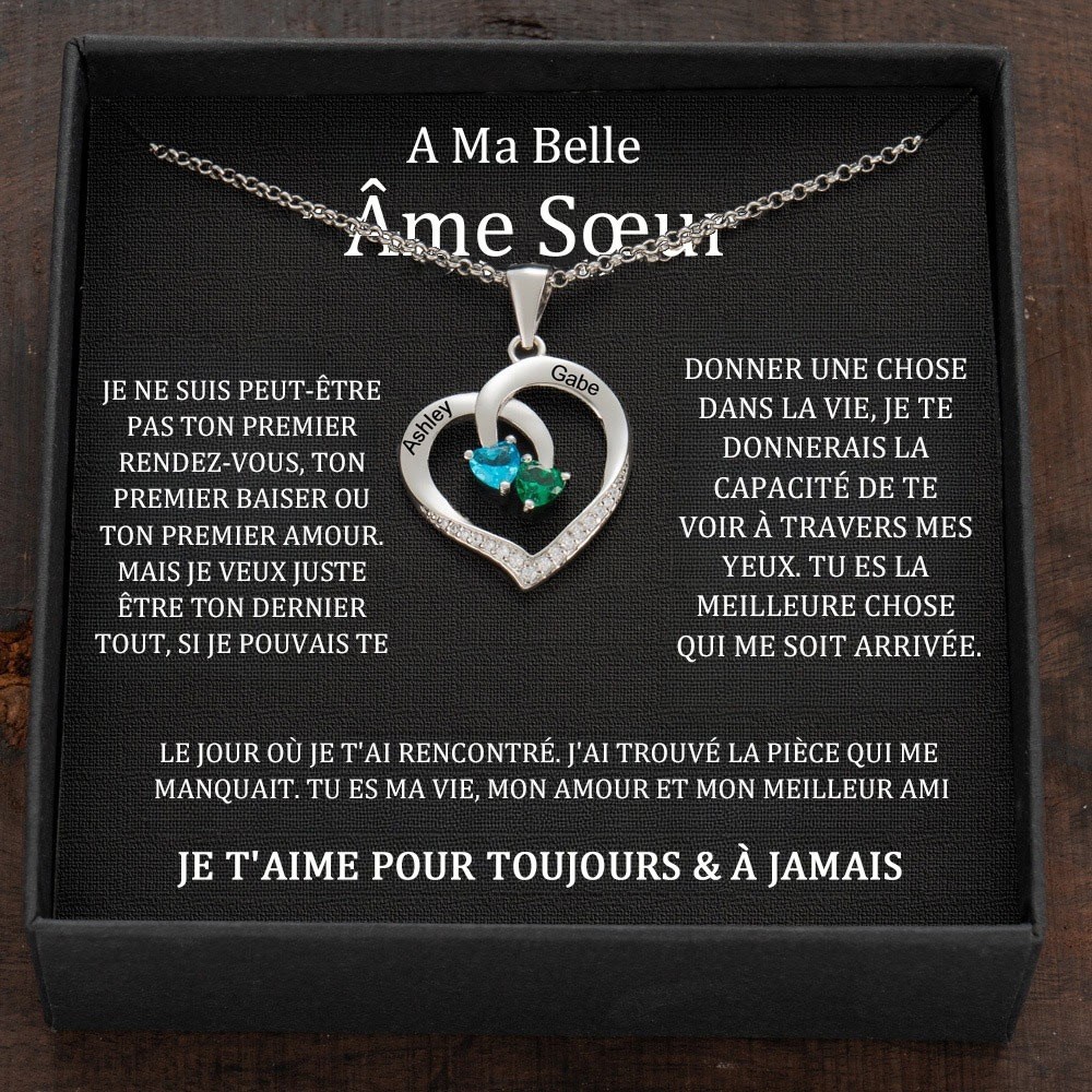 Collier personnalisé avec noms de couple en forme de cœur et pierres de naissance, cadeaux de Saint-Valentin