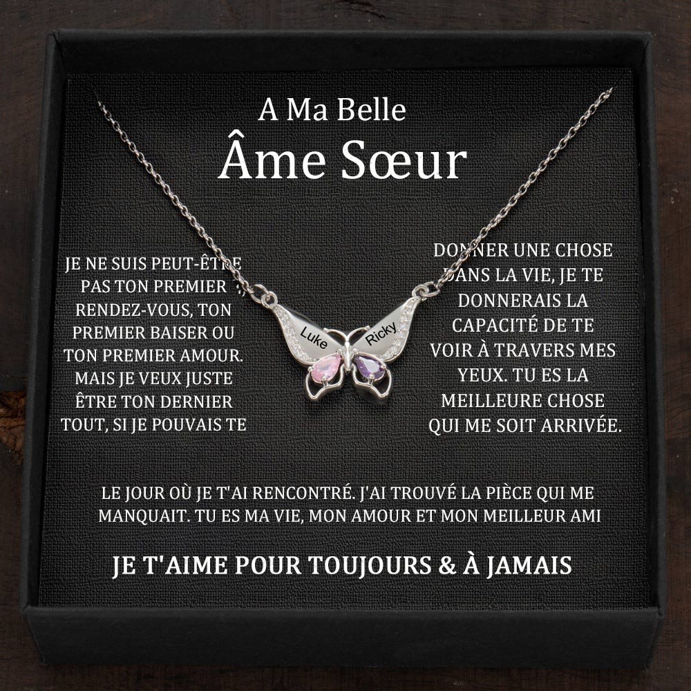 Collier personnalisé avec prénoms de papillons et cœurs, pierres de naissance, cadeaux de Saint-Valentin