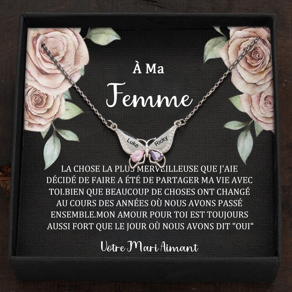 Collier personnalisé avec prénoms de papillons et cœurs, pierres de naissance, cadeaux de Saint-Valentin
