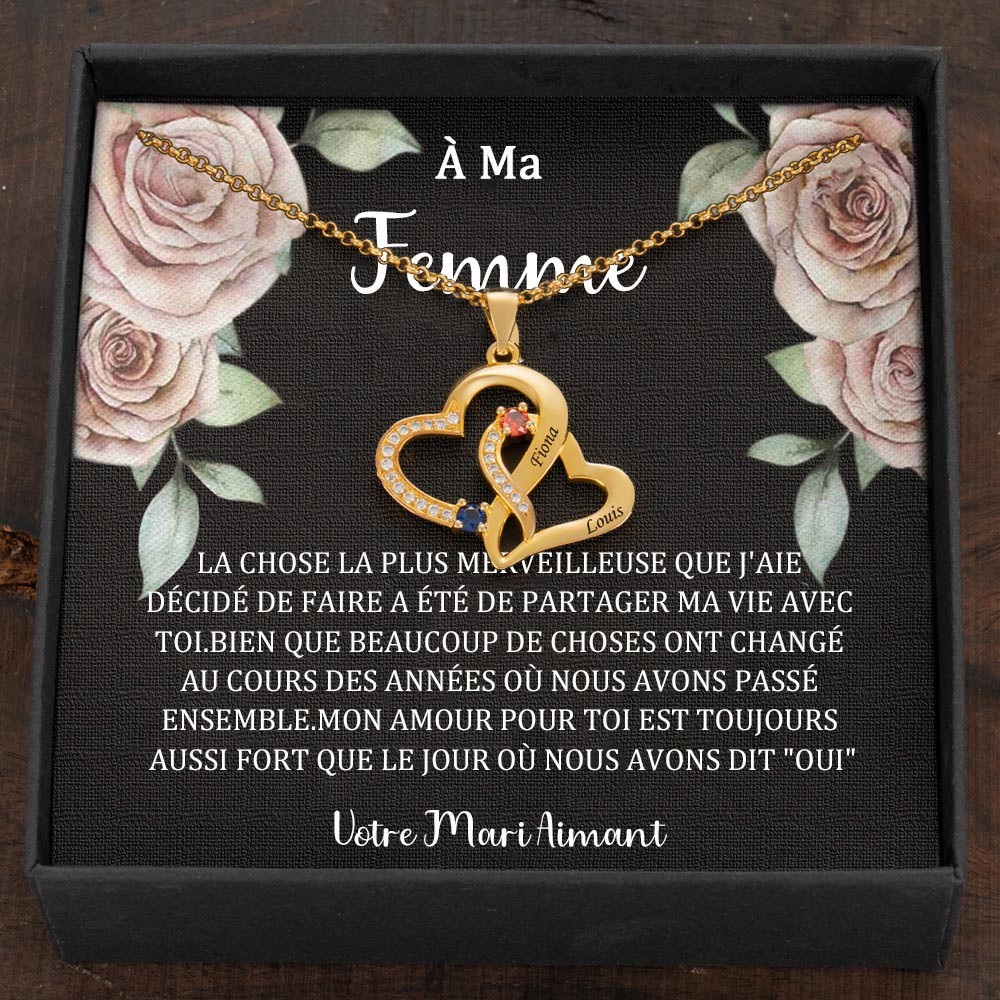 Collier personnalisé avec noms de couple en forme de cœur et pierres de naissance, cadeaux de Saint-Valentin