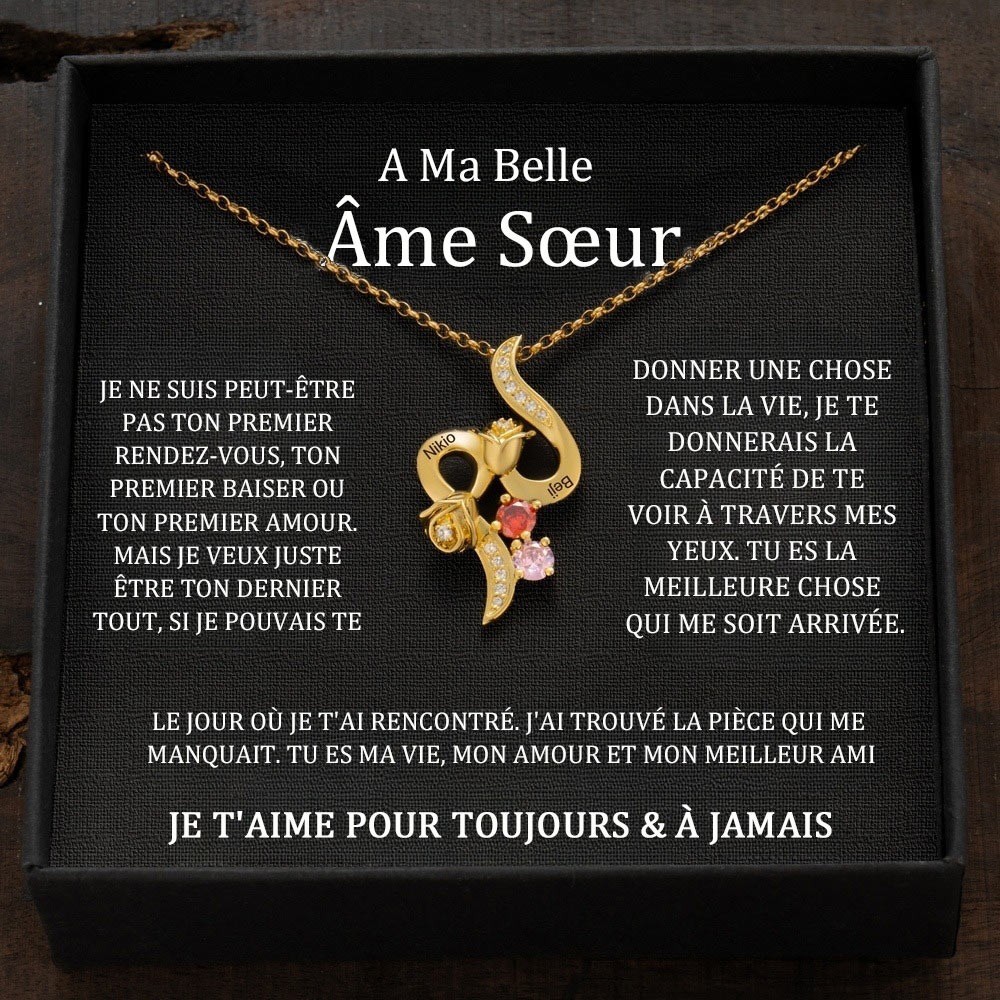 Collier en cœur avec noms de couple personnalisés et pierres de naissance, cadeaux de Saint-Valentin