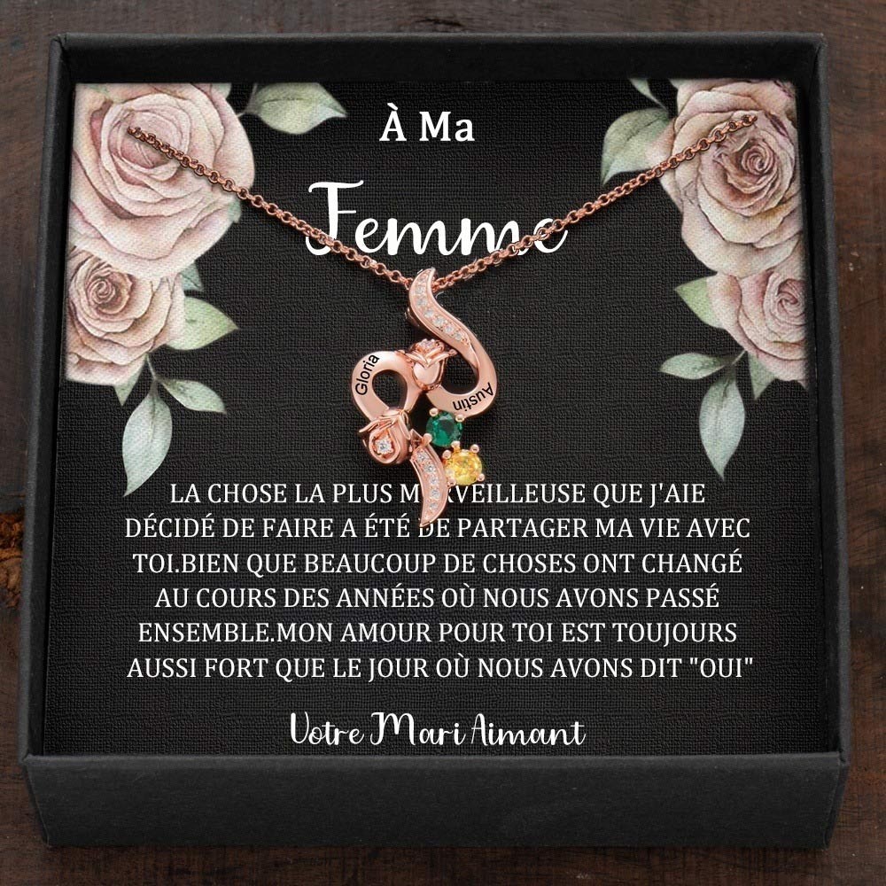 Collier personnalisé avec noms de couple en forme de cœur et pierres de naissance, cadeaux de Saint-Valentin