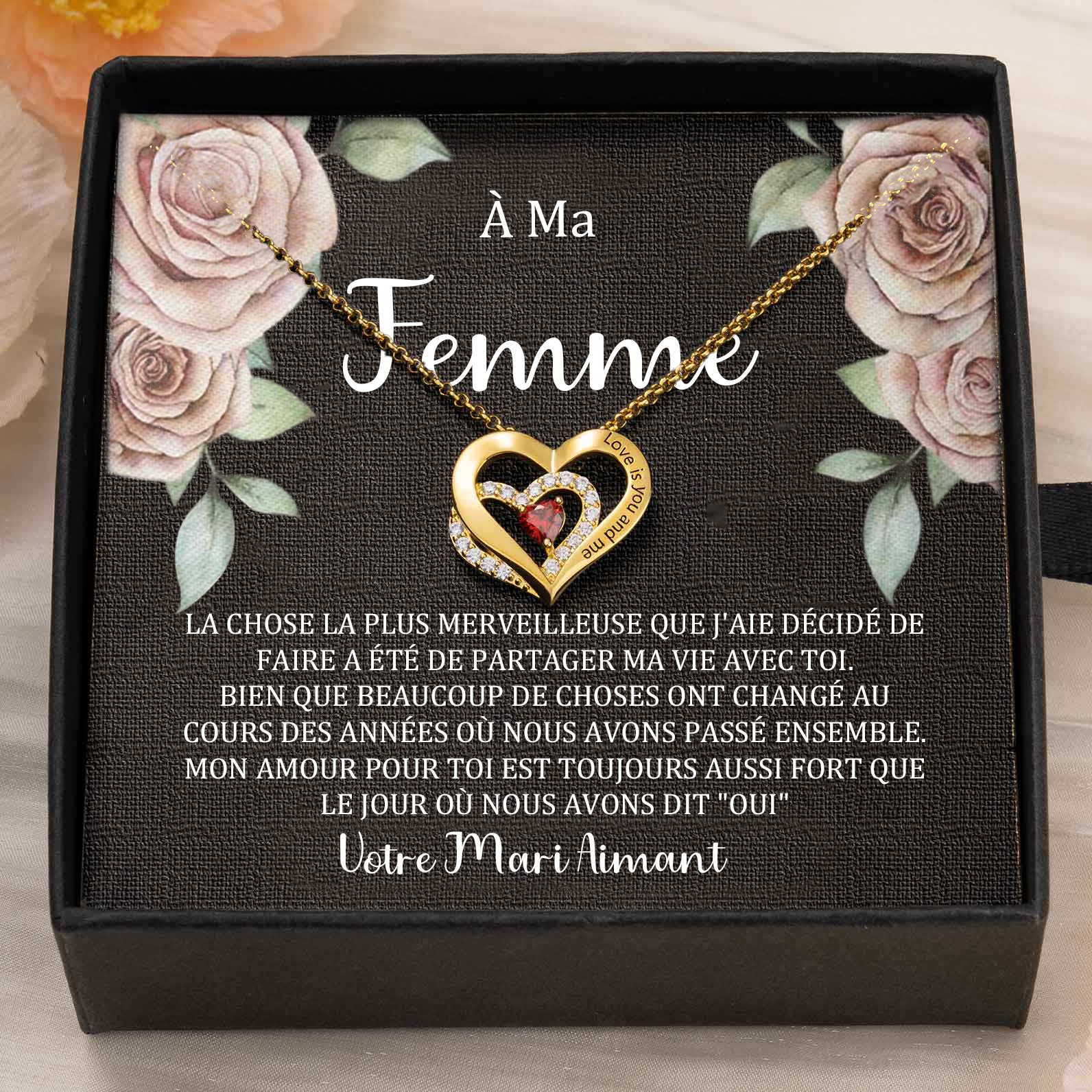 Collier coeur personnalisé de noms de couple avec pierres de naissance Cadeaux de la Saint-Valentin