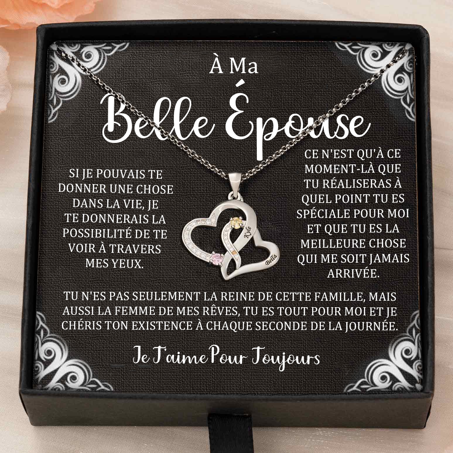 Collier coeur personnalisé de noms de couple avec pierres de naissance Cadeaux de la Saint-Valentin
