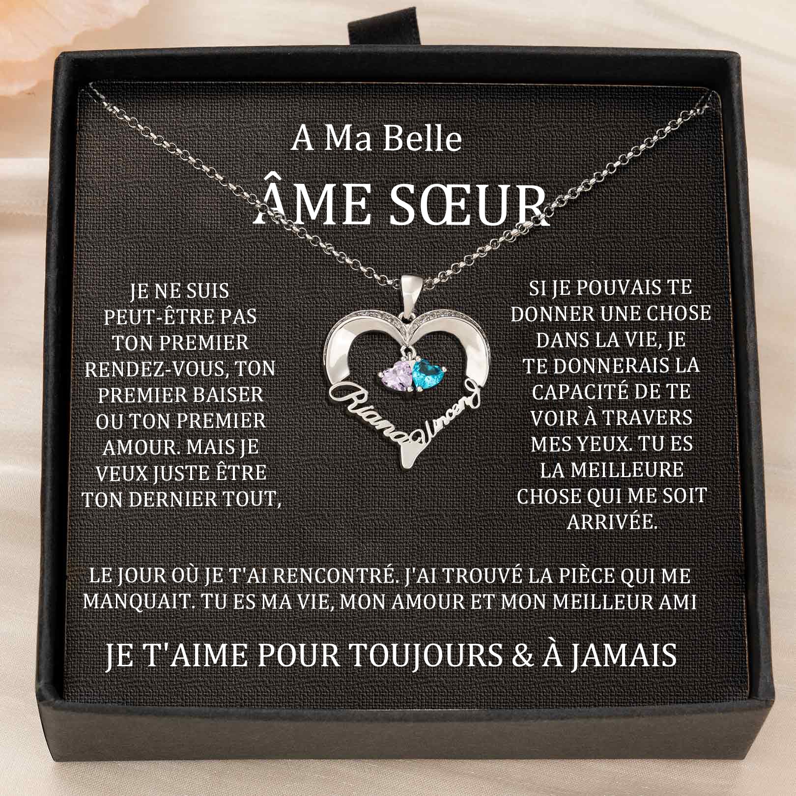 Collier coeur personnalisé de noms de couple avec pierres de naissance Cadeaux de la Saint-Valentin