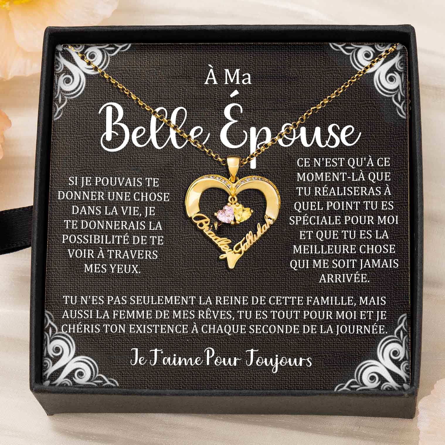 Collier coeur personnalisé de noms de couple avec pierres de naissance Cadeaux de la Saint-Valentin
