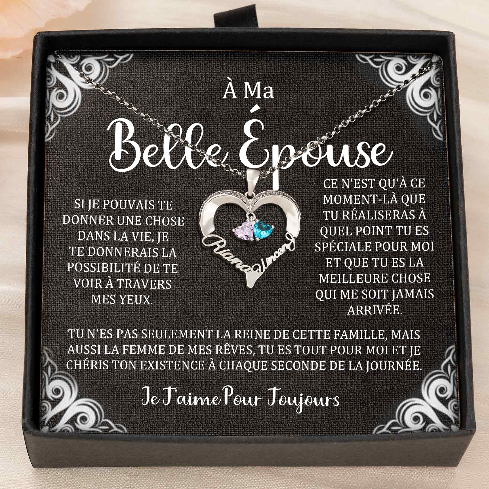 Collier coeur personnalisé de noms de couple avec pierres de naissance Cadeaux de la Saint-Valentin
