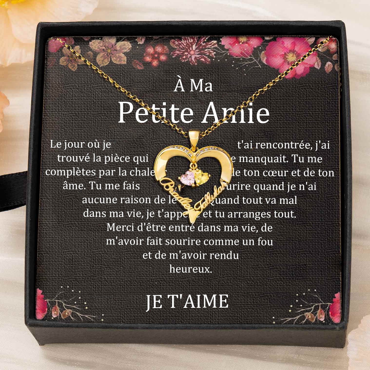 Collier coeur personnalisé de noms de couple avec pierres de naissance Cadeaux de la Saint-Valentin