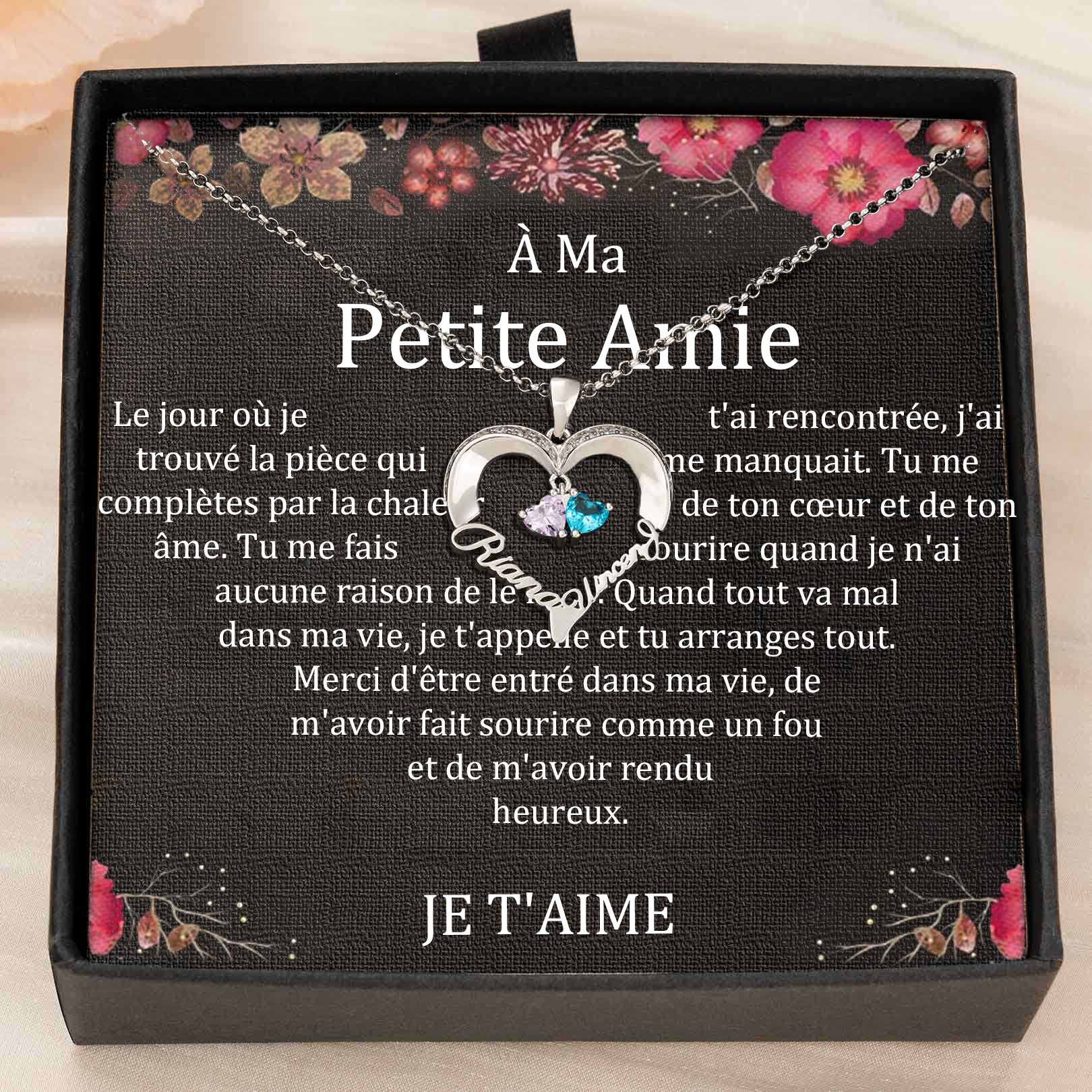 Collier coeur personnalisé de noms de couple avec pierres de naissance Cadeaux de la Saint-Valentin