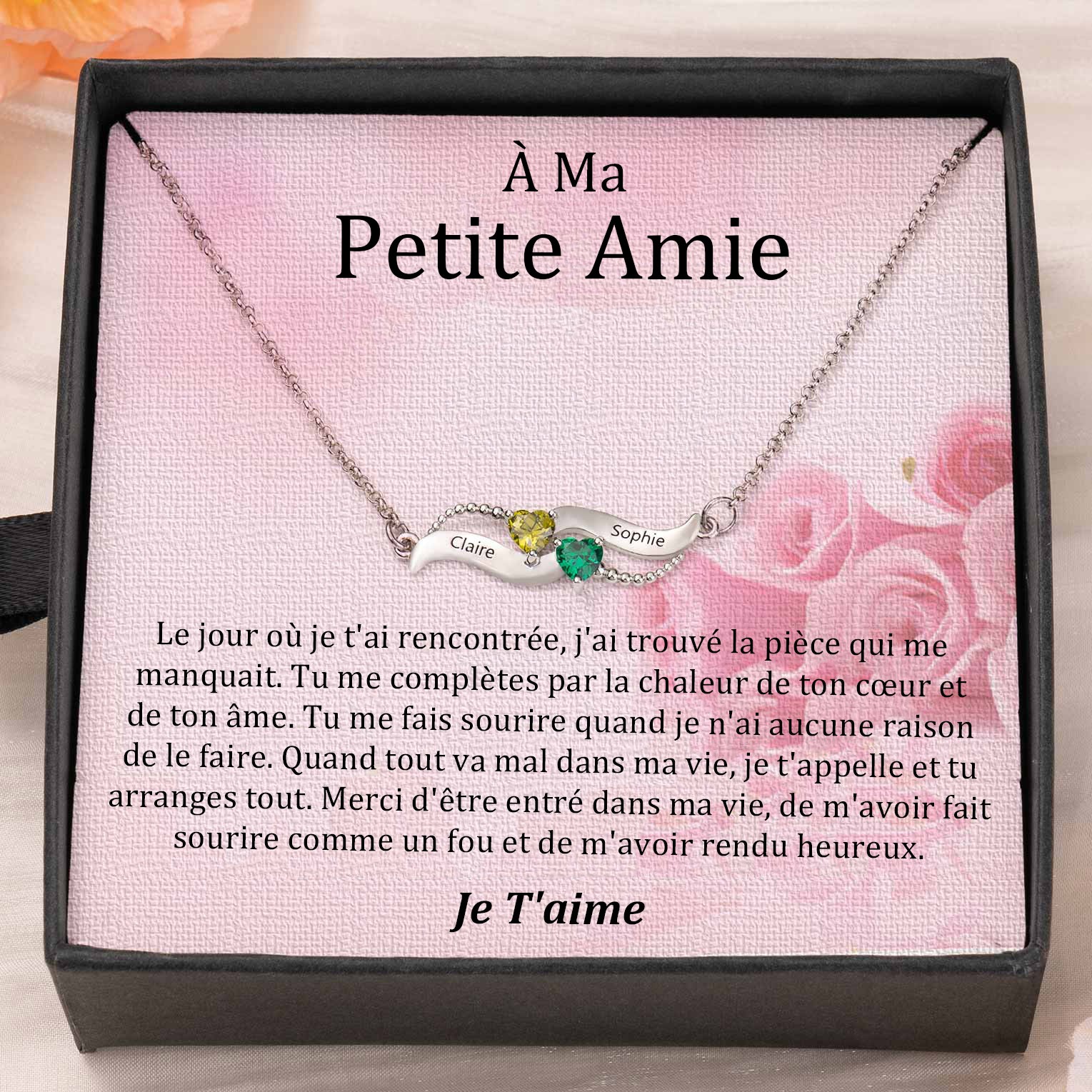 Collier personnalisé avec noms de couple et pierres de naissance, cadeaux de Saint-Valentin