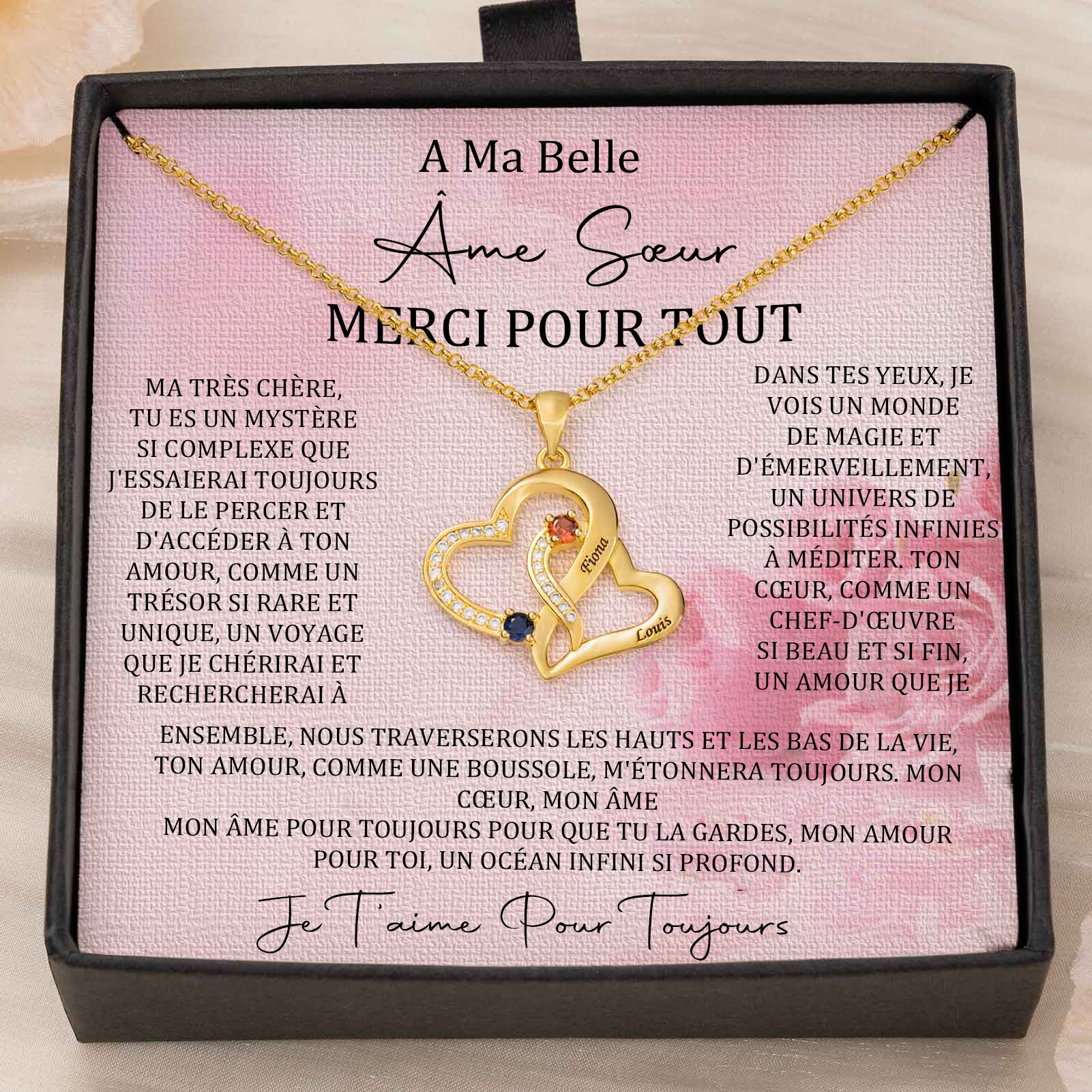 Collier coeur personnalisé de noms de couple avec pierres de naissance Cadeaux de la Saint-Valentin