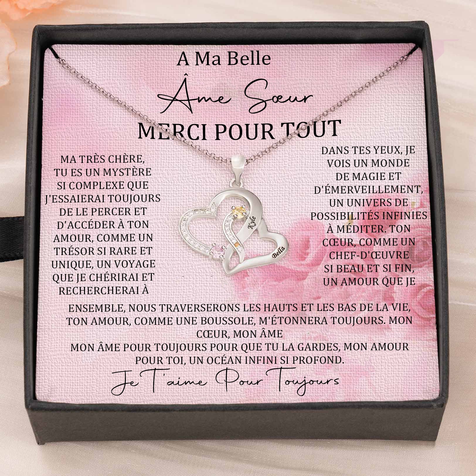 Collier coeur personnalisé de noms de couple avec pierres de naissance Cadeaux de la Saint-Valentin