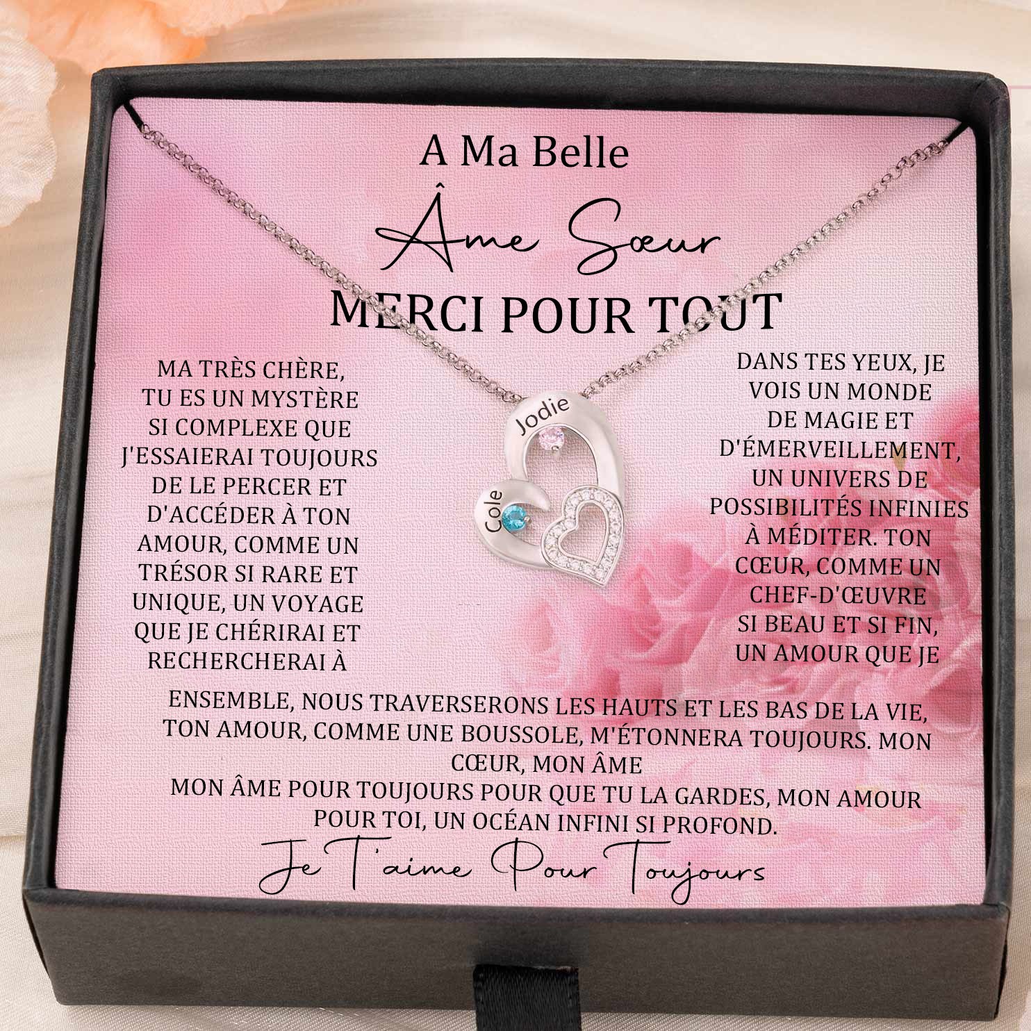 Collier coeur personnalisé de noms de couple avec pierres de naissance Cadeaux de la Saint-Valentin