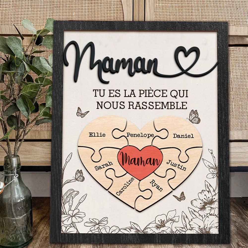 Signe de puzzle de maman personnalisé avec pièce de nom qui nous maintient ensemble pour le cadeau de la fête des mères