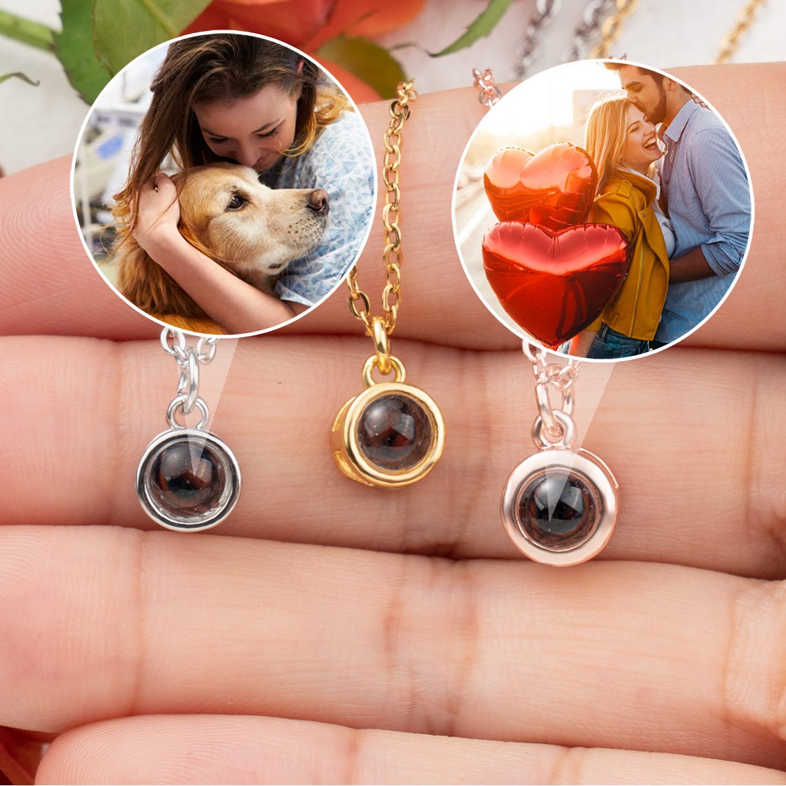 Collier de breloques de projection photo personnalisé pour l’âme sœur de la Saint-Valentin