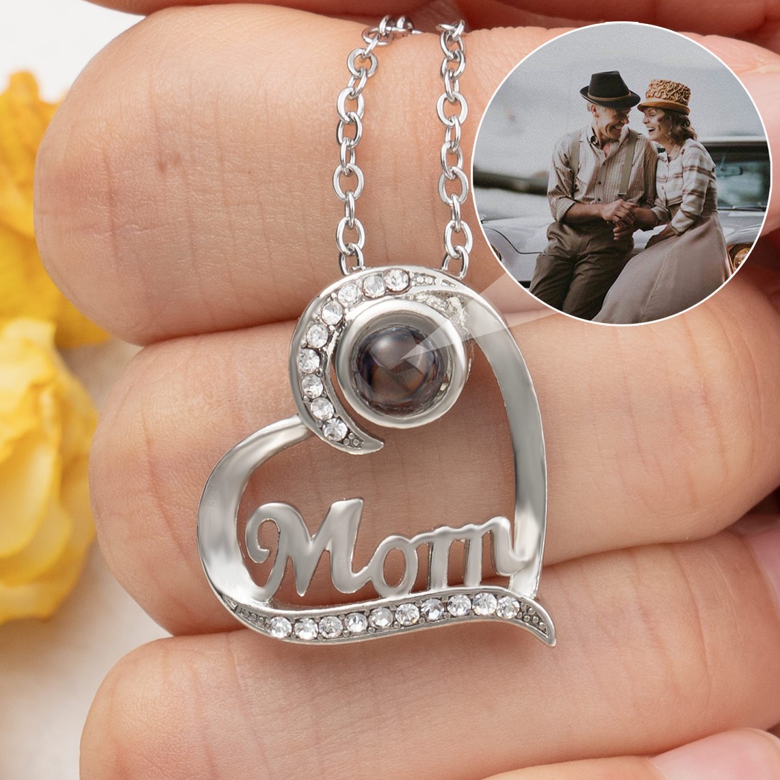 Collier de breloques de projection de photo de coeur personnalisé pour la fête des mères de maman