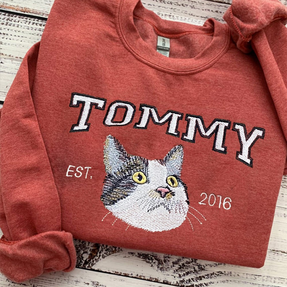 Sweat-shirt universitaire personnalisé brodé avec visage de chat pour cadeau amoureux des animaux de compagnie