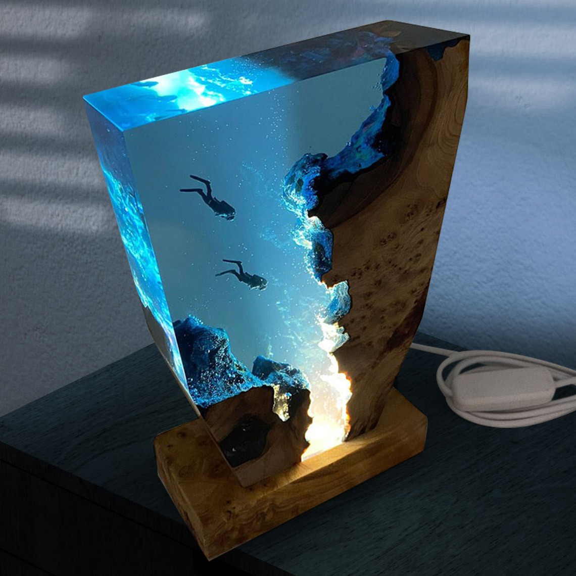 Océan Couple Plongée Exploration Résine Lampe Art Décor Pour La Saint-Valentin Cadeau de Noël
