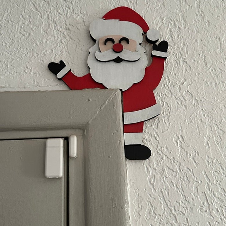 Panneau de coin de porte en bois avec Père Noël, décoration de vacances