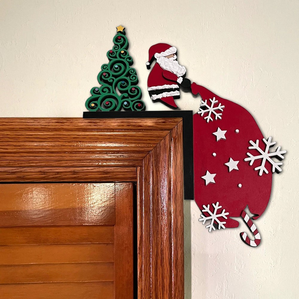 Panneau de coin de porte en bois avec Père Noël, décoration de vacances