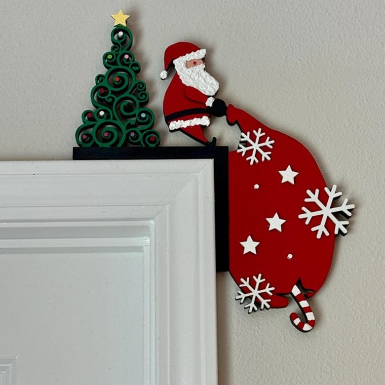 Panneau de coin de porte en bois avec Père Noël, décoration de vacances