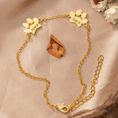Bracelet personnalisé patte d’animal de compagnie avec pendentif de patte de nom d’animal pour les amoureux des animaux de compagnie idées cadeaux