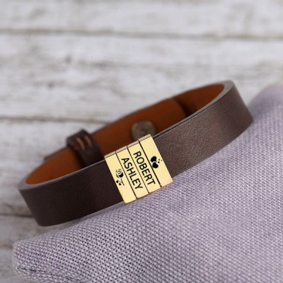 Bracelet en cuir personnalisé pour homme avec des perles Cadeau pour mari petit ami Saint-Valentin