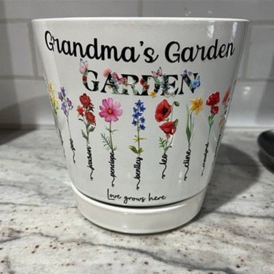 Pot de fleurs de naissance personnalisé du jardin de grand-mère avec le nom des petits-enfants pour les idées de cadeaux de Noël