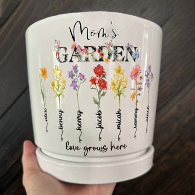 Pot de fleurs de naissance de jardin personnalisé de maman avec nom d’enfants pour Noël idées cadeaux