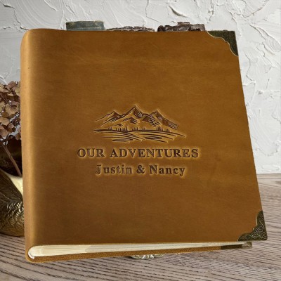 Notre livre d'aventures Album photo personnalisé en cuir Idées cadeaux pour la Saint-Valentin ou un anniversaire
