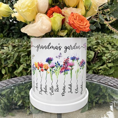 Pot de fleurs de naissance de jardin de grand-mère personnalisé avec le nom des petits-enfants pour les idées de cadeaux de Noël