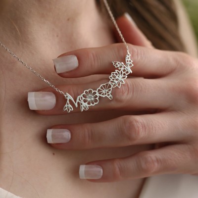 Collier de fleurs de naissance familial personnalisé cadeaux pour la famille épouse anniversaire anniversaire